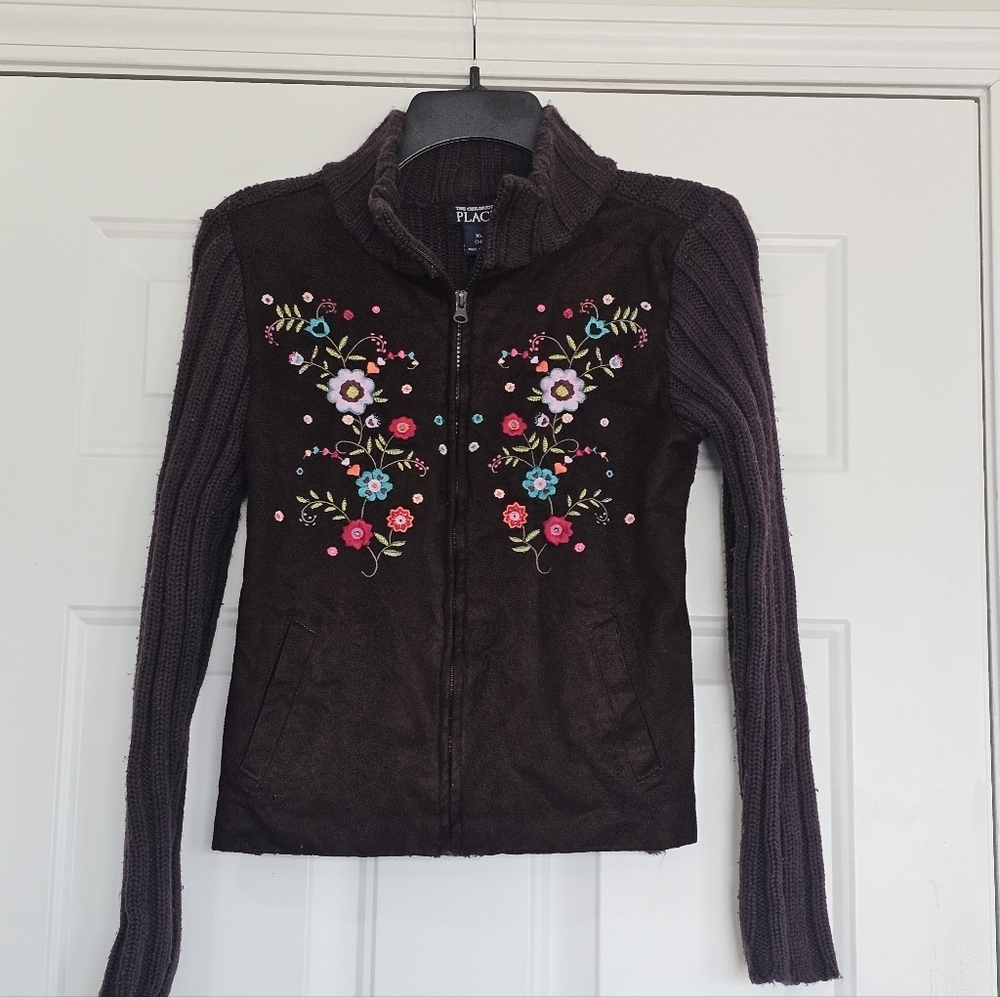 Children Embroidered Floral Brown Jacket By The Childrens Place Size XL{14}   {